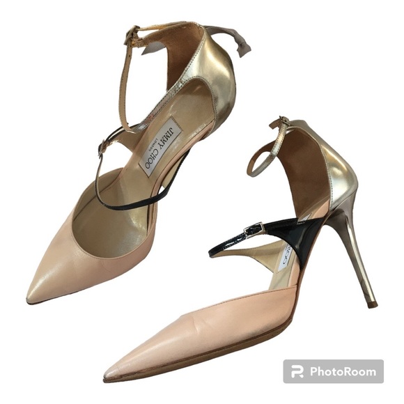 Jimmy Choo Typhon blush pink & metallic silver ankle strap pointed toe pumps - Picture 7 of 14